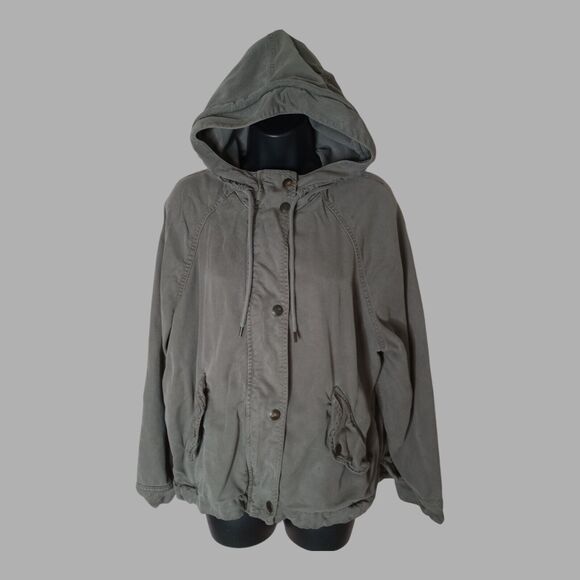 American Eagle Outfitters Zip Up Button Hooded Anorak Jacket Olive Green Sz M - Picture 1 of 12